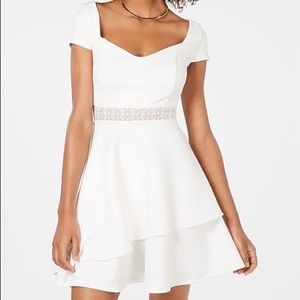Juniors' Lace-Trim Cap-Sleeve Fit & Flare Dress